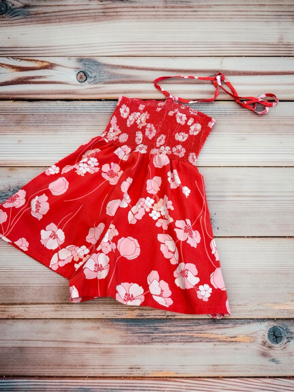 NWOT Lily Rose Junior’s XS Smocked Romper w/ Tie Neck Halter & Floral Print - Picture 8 of 12